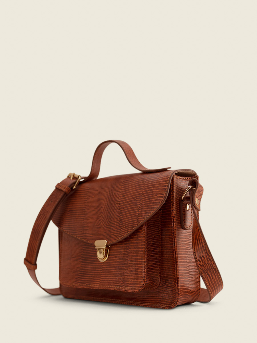 Brown Leather Handbag for Women Mademoiselle George 1960 Amber