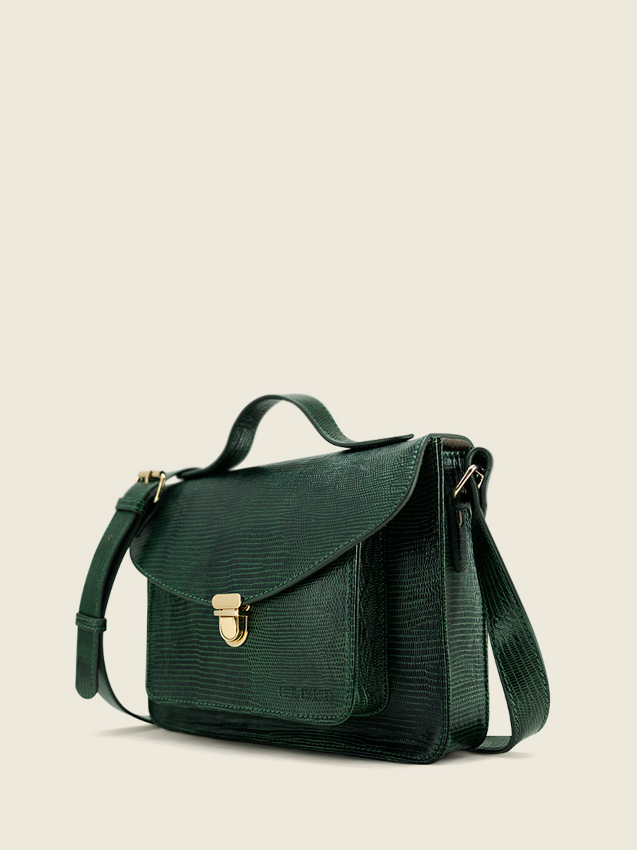 green-leather-handbag-mademoiselle-george-1960-paul-marius-side-view-picture-w05-l-dg