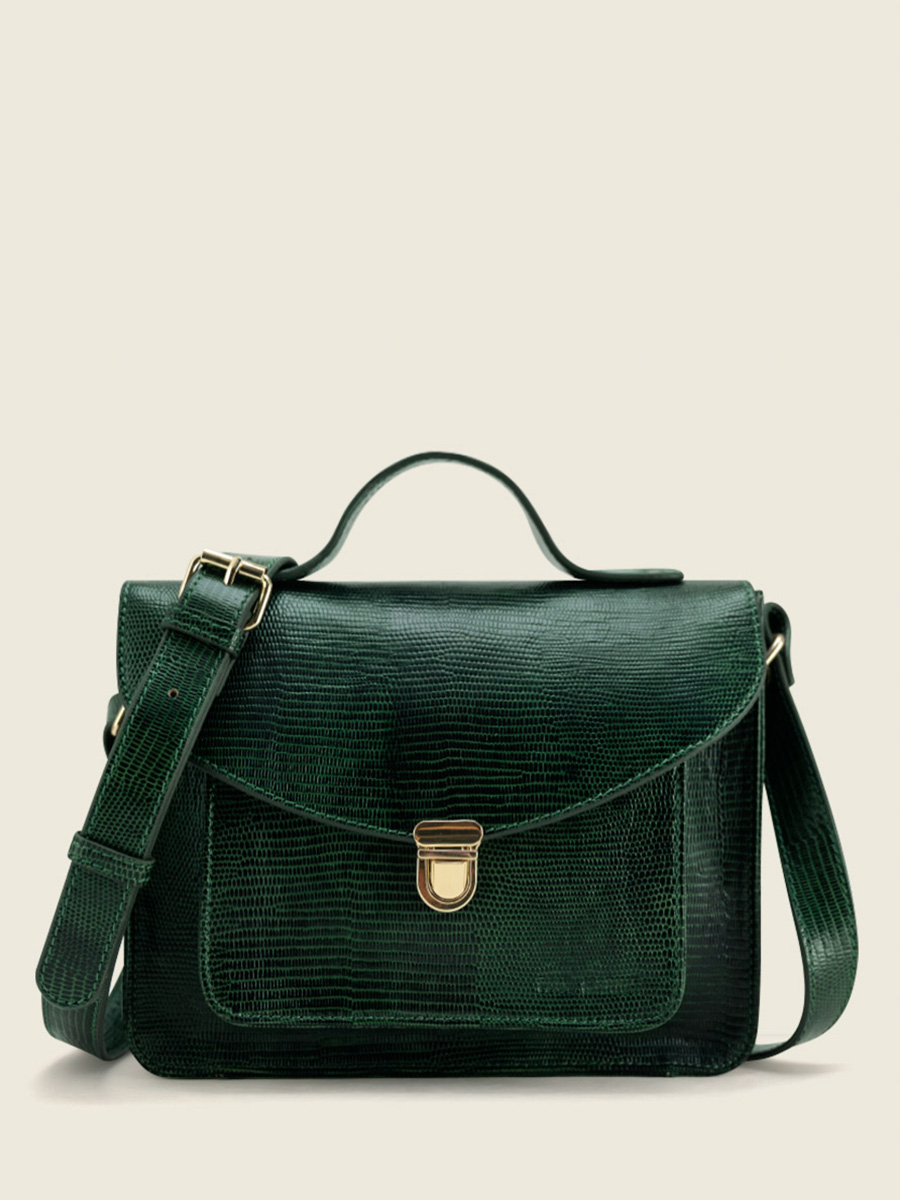 green-leather-handbag-mademoiselle-george-1960-paul-marius-front-view-picture-w05-l-dg