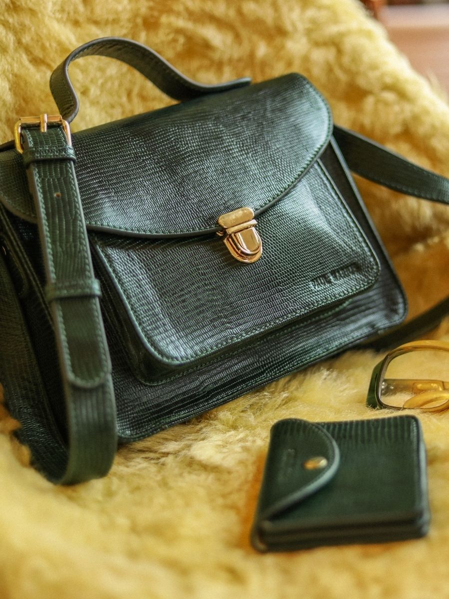 Green Leather Handbag for Women Mademoiselle George 1960 Malachite PAUL MARIUS