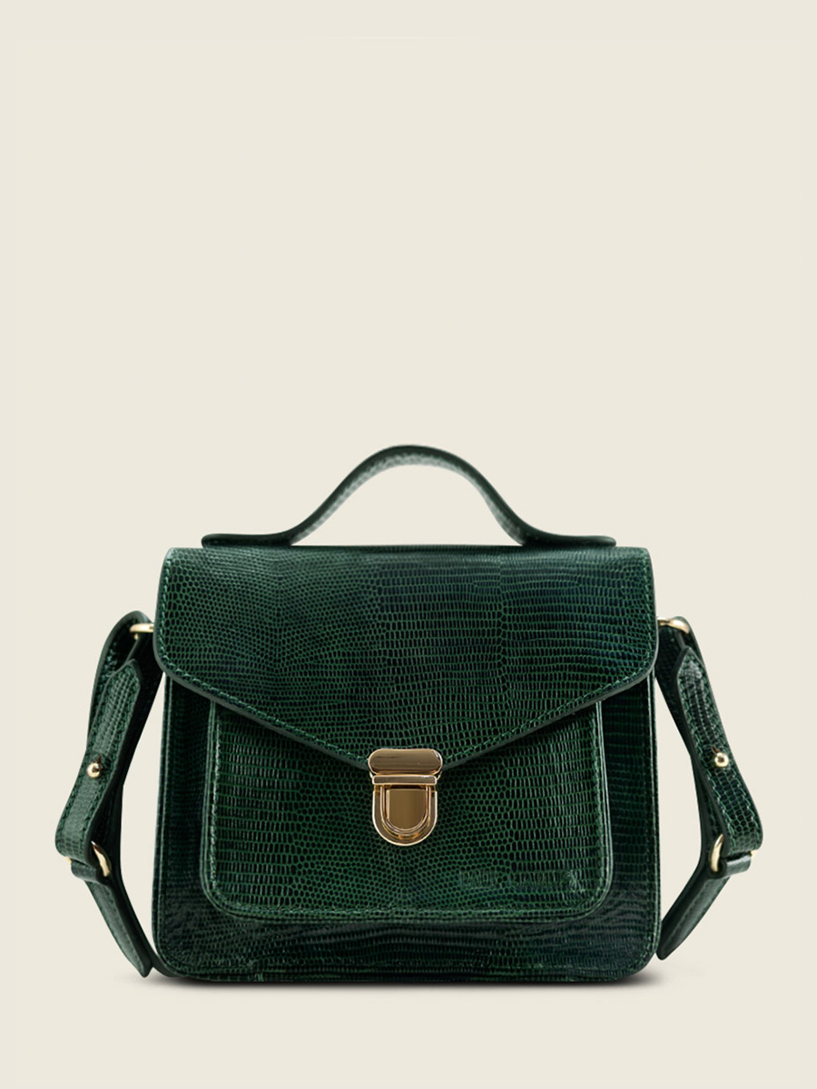 green-leather-handbag-mademoiselle-george-xs-1960-paul-marius-front-view-picture-w05xs-l-dg