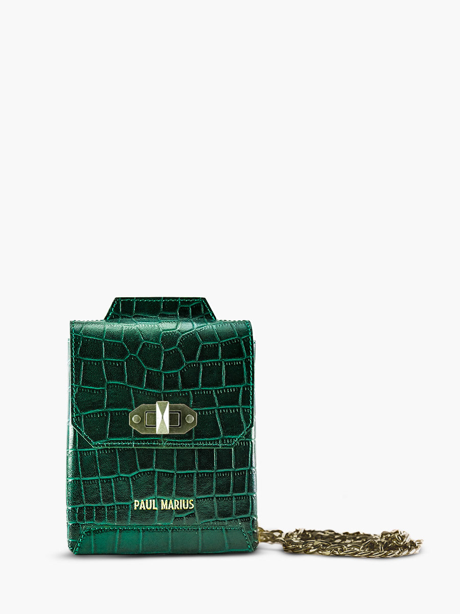 leather-phone-bag-for-woman-dark-green-front-view-picture-agathe-alligator-malachite-paul-marius-3760125357232