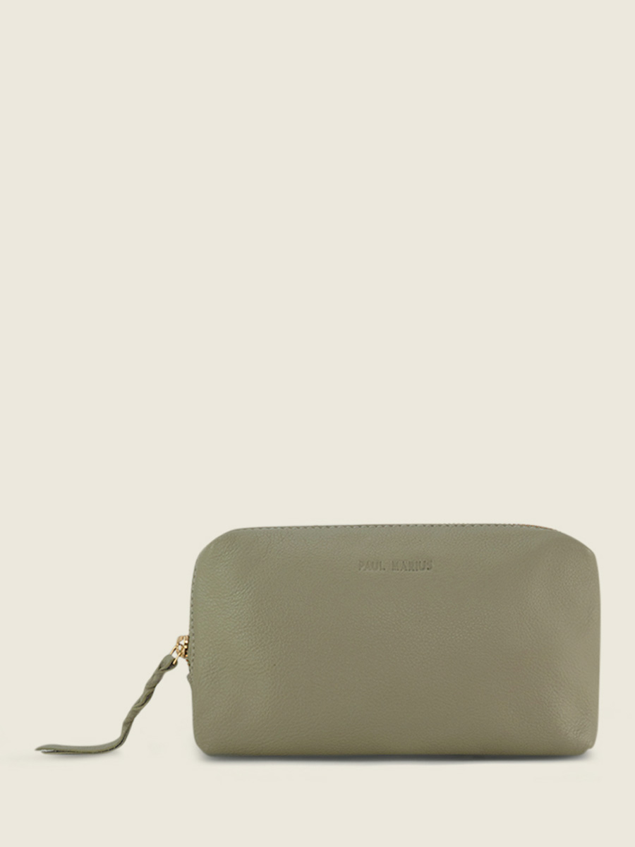 Green Leather Makeup Bag Adele Art Deco Almond PAUL MARIUS