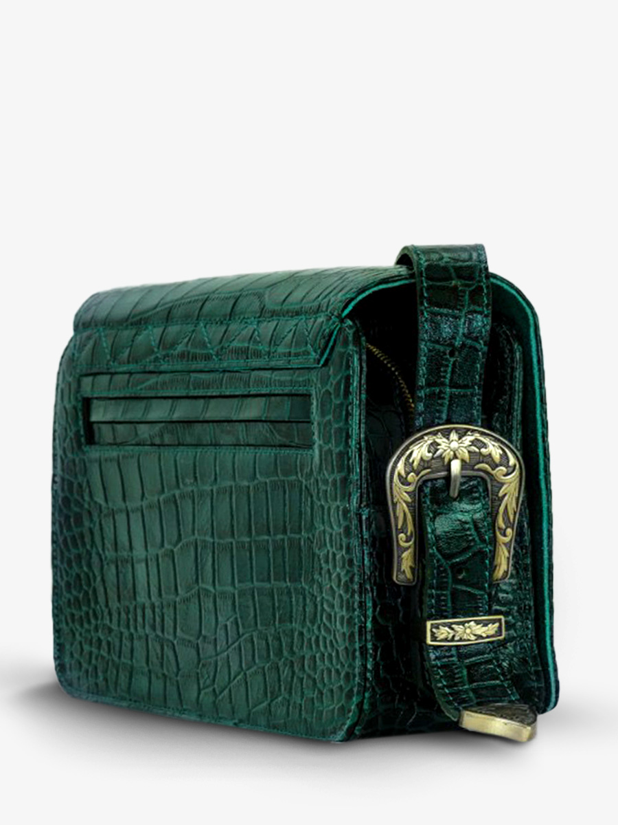 leather-baguette-bag-for-woman-dark-green-side-view-picture-lebaguette-alligator-malachite-paul-marius-3760125357294