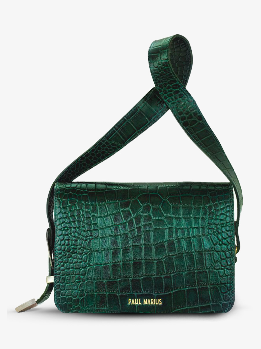 leather-baguette-bag-for-woman-dark-green-front-view-picture-lebaguette-alligator-malachite-paul-marius-3760125357294