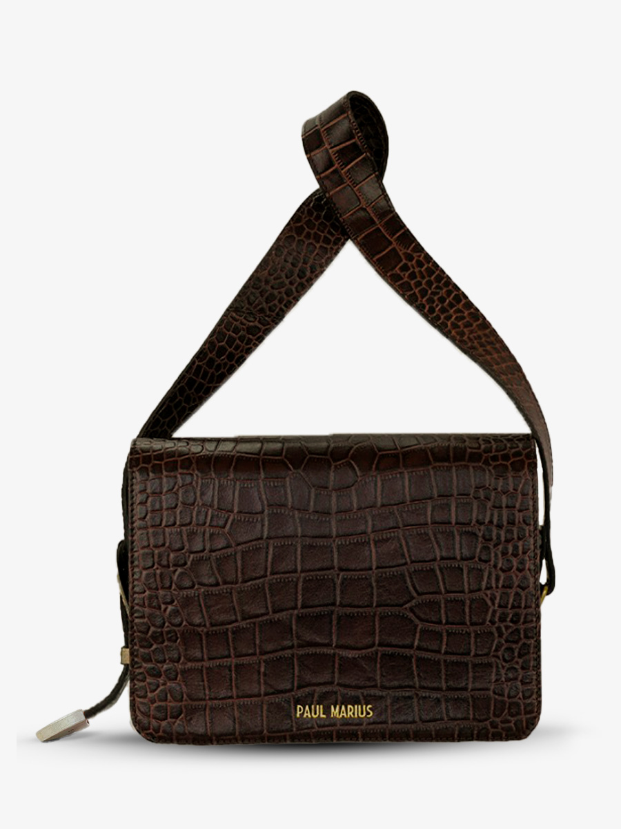leather-baguette-bag-for-woman-dark-brown-front-view-picture-lebaguette-alligator-tigers-eye-paul-marius-3760125357409