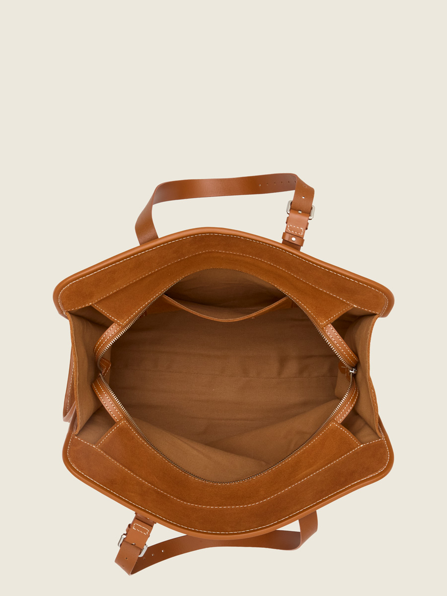 Large Brick leather tote bag  LeCabas L - Brick focus material photo