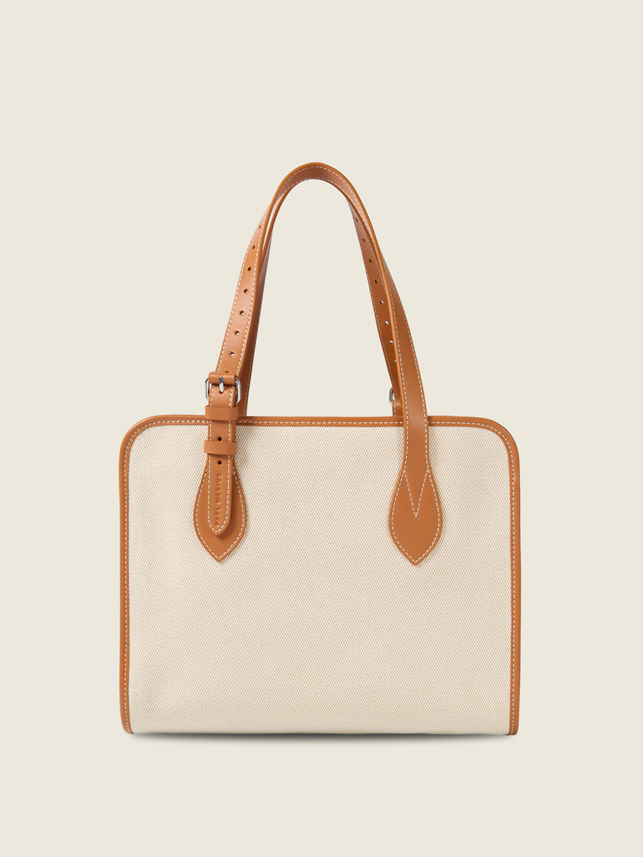 Medium beige canvas tote bag LeCabas Escapade - Beige Canvas front view