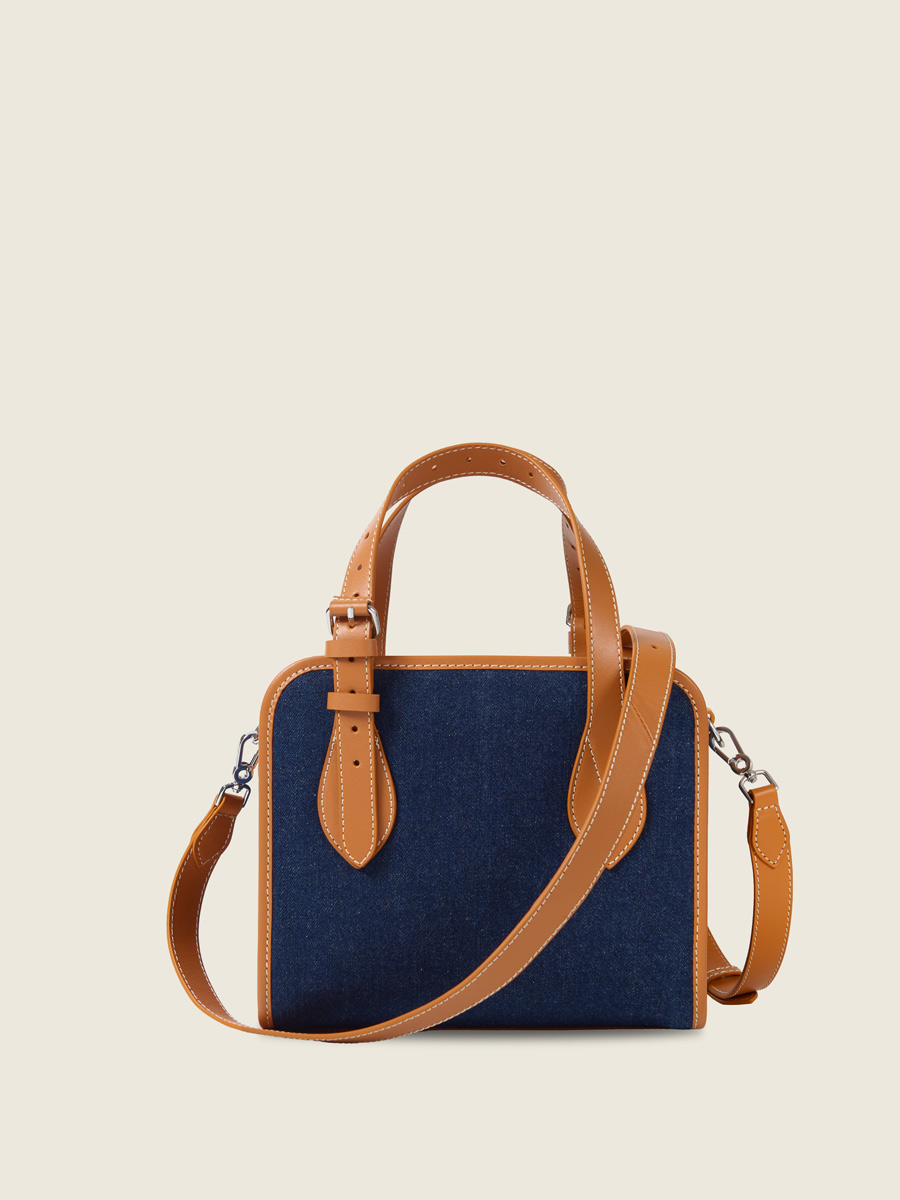 Mini blue jean & leather tote bag LeCabas S Escapade - Denim Brut inside view