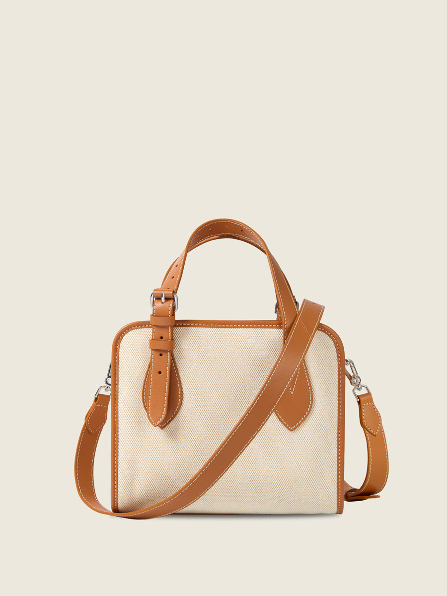 Mini beige canvas tote bag LeCabas S Escapade - Beige Canvas ambient view