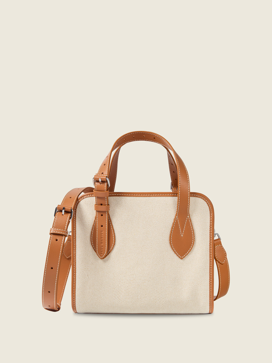 Mini beige canvas tote bag LeCabas S Escapade - Beige Canvas front view