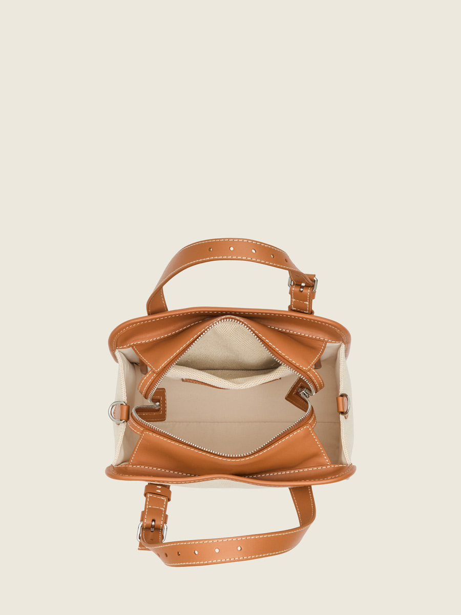 Mini beige canvas tote bag LeCabas S Escapade - Beige Canvas inside view