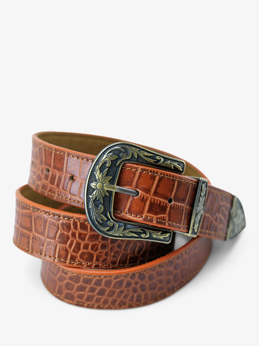 leather-belt-for-woman-brown-front-view-picture-laceinture-wetsern-alligator-amber-paul-marius-3760125357201