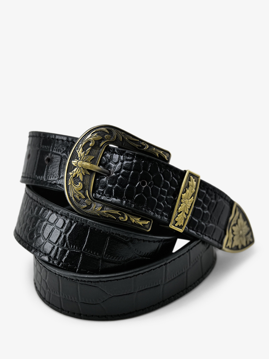 leather-belt-for-woman-black-front-view-picture-laceinture-wetsern-alligator-jet-black-paul-marius-3760125357508