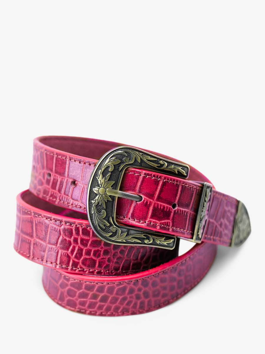 leather belt for woman pink - LaCeinture Western Alligator Tourmaline| PAUL MARIUS