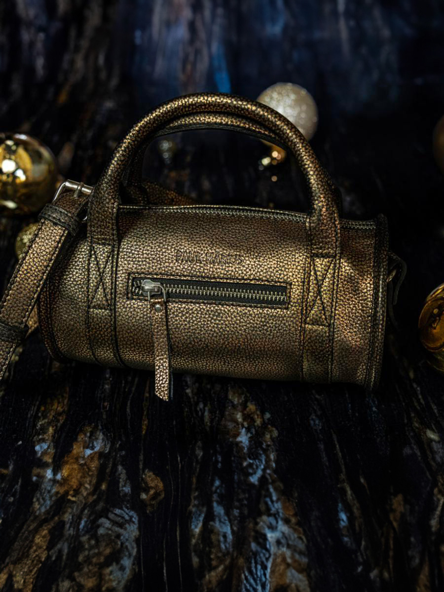 Small Black and Gold Leather Bowling Bag Women Charlie Granite PAUL MARIUS