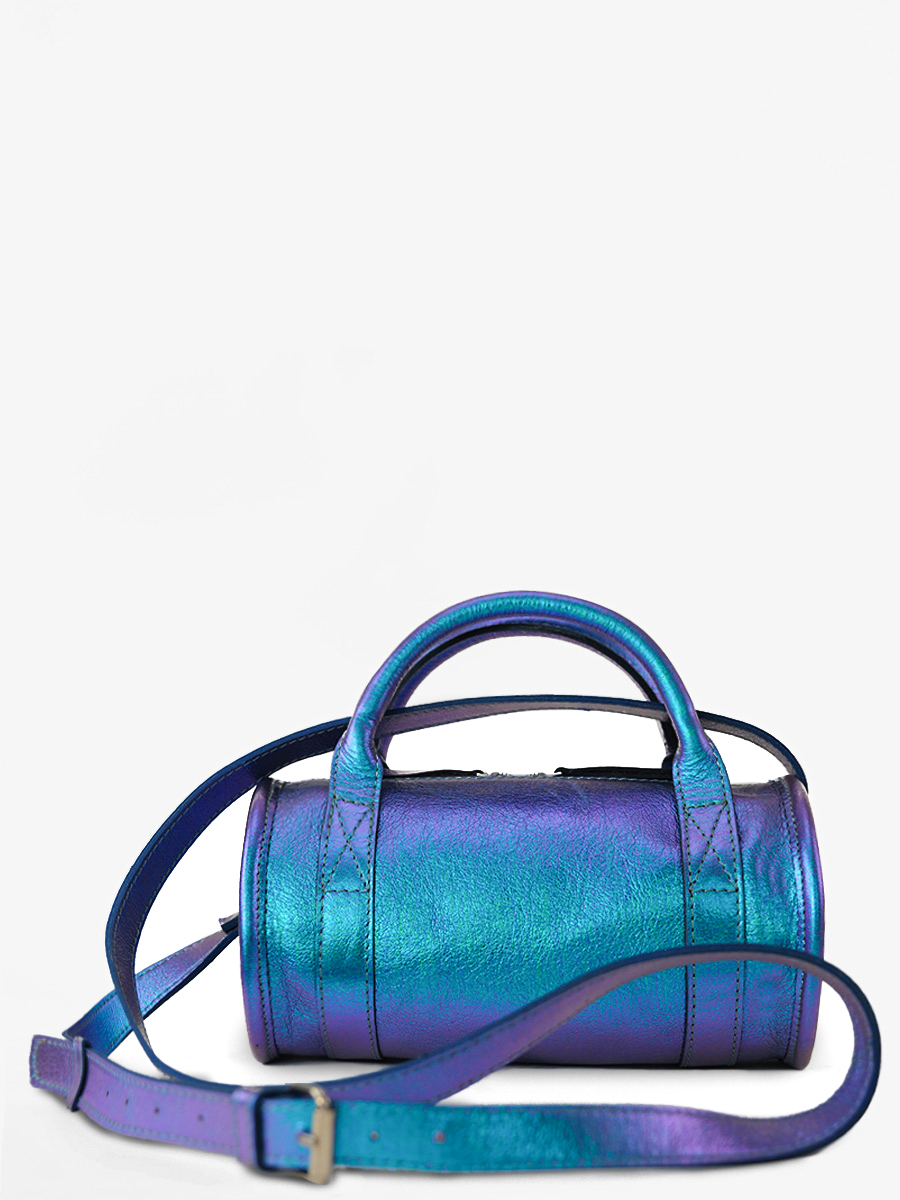 Small Blue Metallic Leather Bowling Bag Women - Charlie Beetle