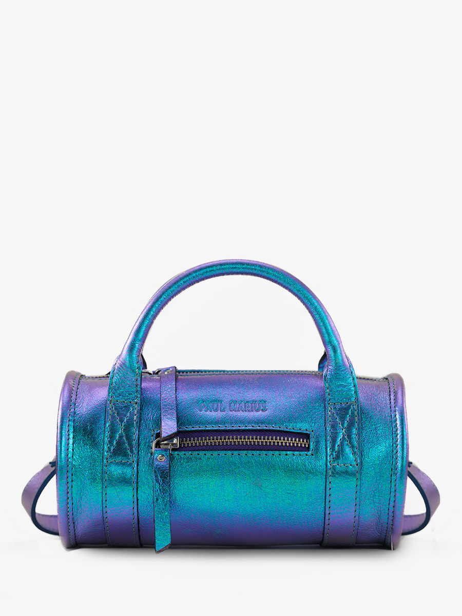 Small Blue Metallic Leather Bowling Bag Women - Charlie Beetle