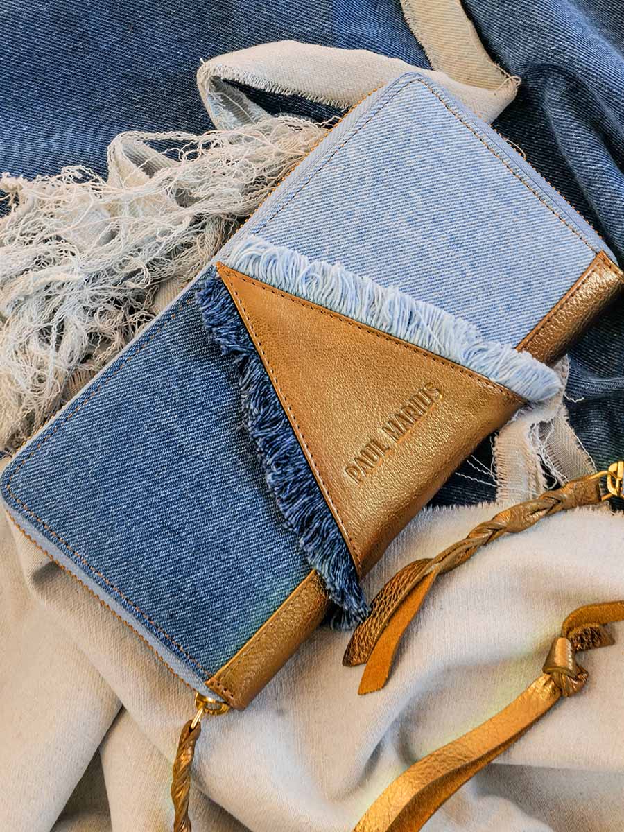 Denim and Leather Wallet Women - LePortefeuille Charlotte Denim