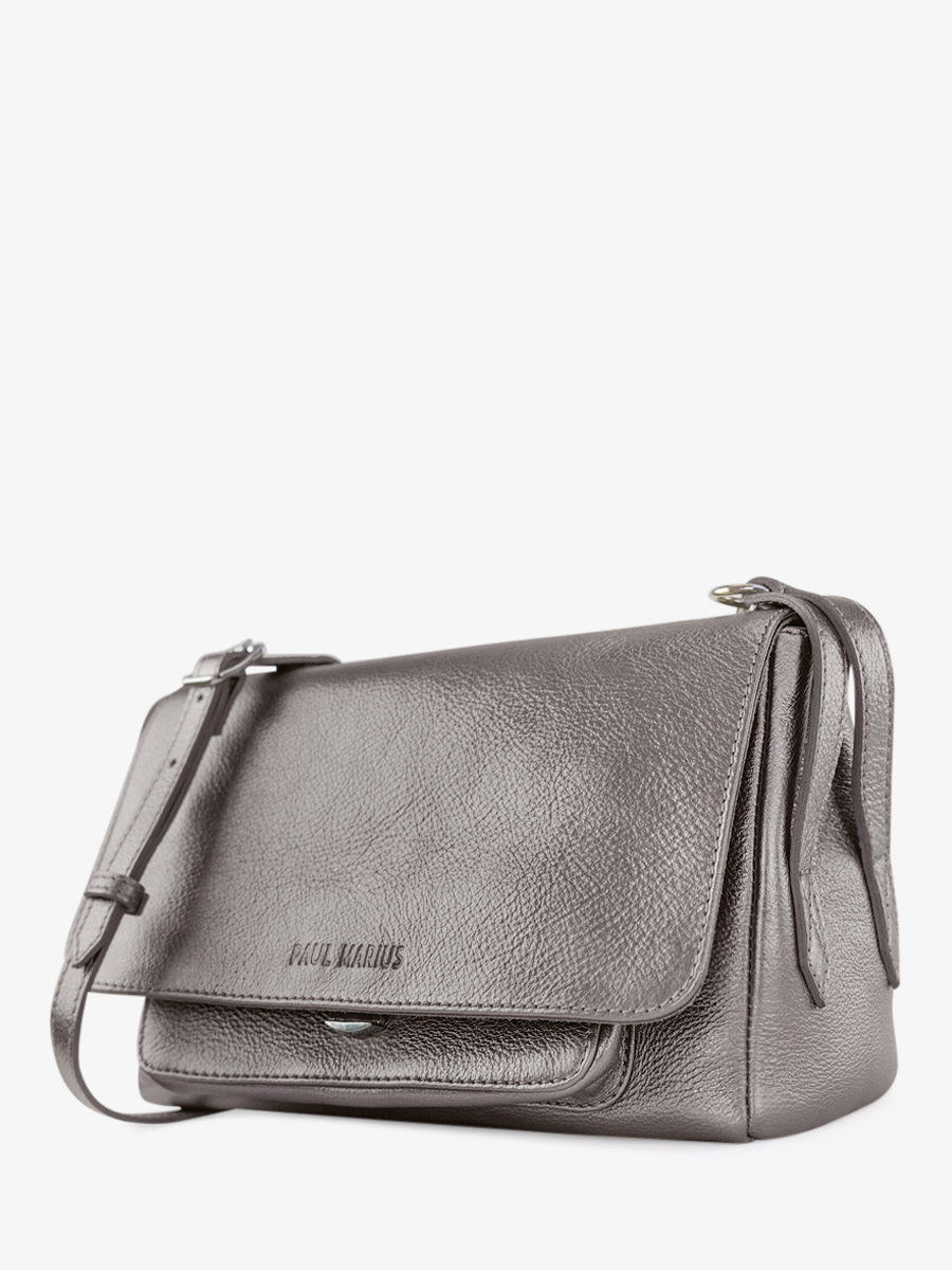 Silver Metallic Leather Cross body Bag for Women Diane S Steel PAUL MARIUS