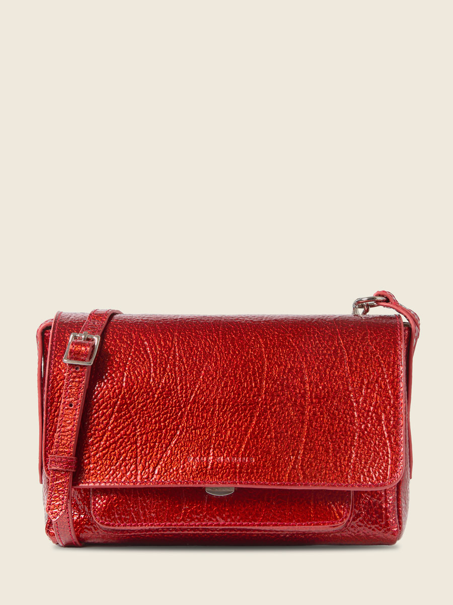 Red leather crossbody bag Diane S - Star Flame front view