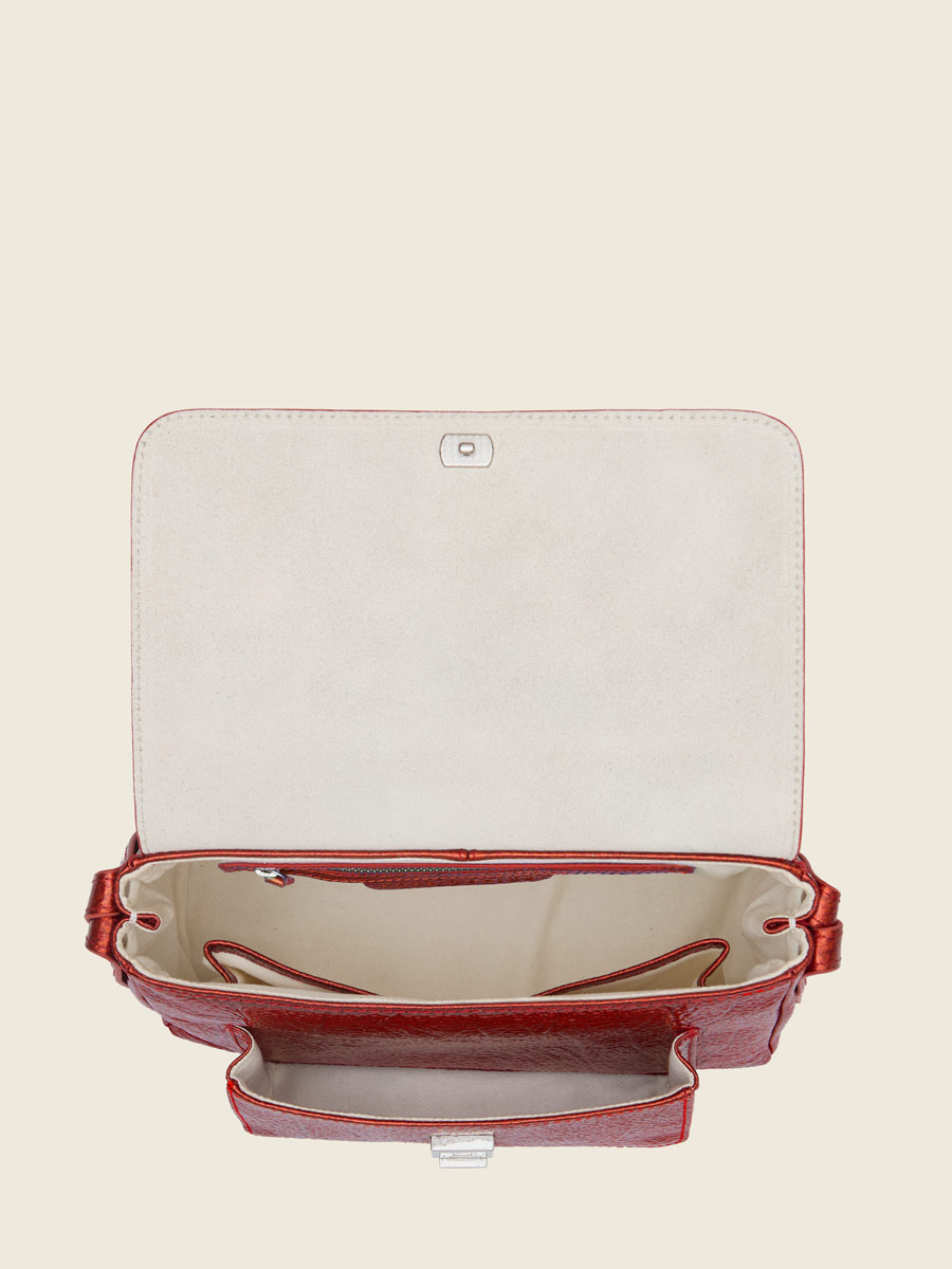 Red leather crossbody bag Diane S - Star Flame inside view