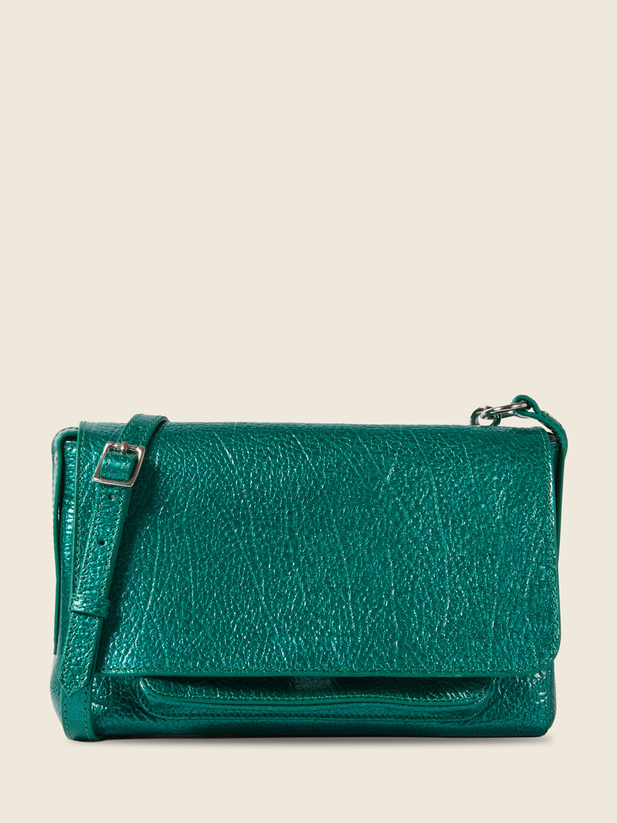 Blue leather crossbody bag Diane S - Lagoon Star front view