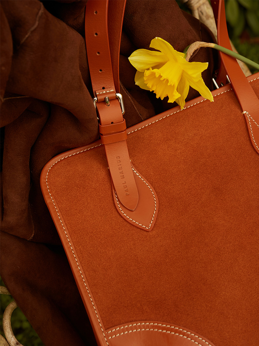 Mini suede tote bag LeCabas S - Brick focus material photo