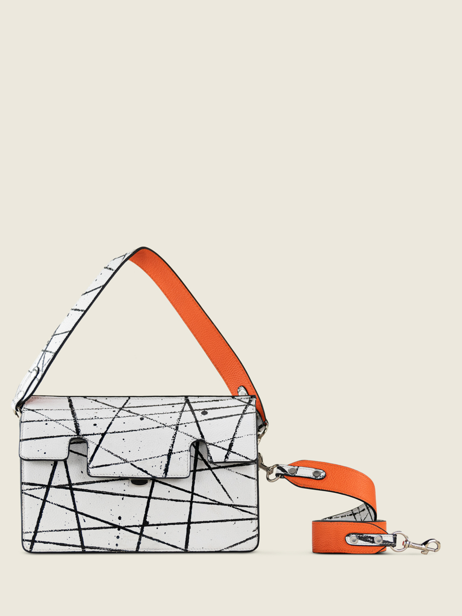 baguette-bag-leather-white-black-orange-gabrielle-arty-01-front-view-w42-art1-b-w
