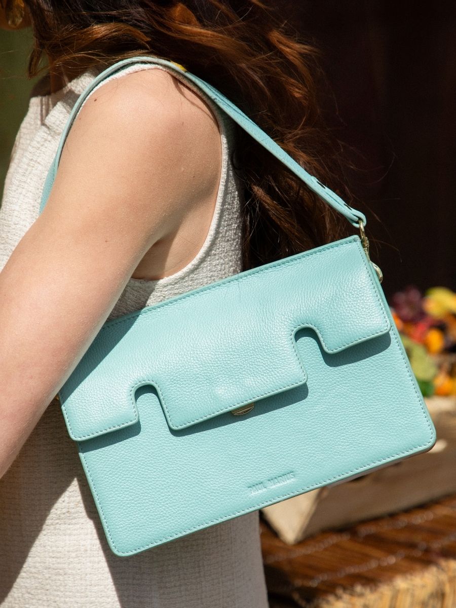 Blue Leather Baguette Bag for Women Gabrielle Azur Sky Blue PAUL MARIUS