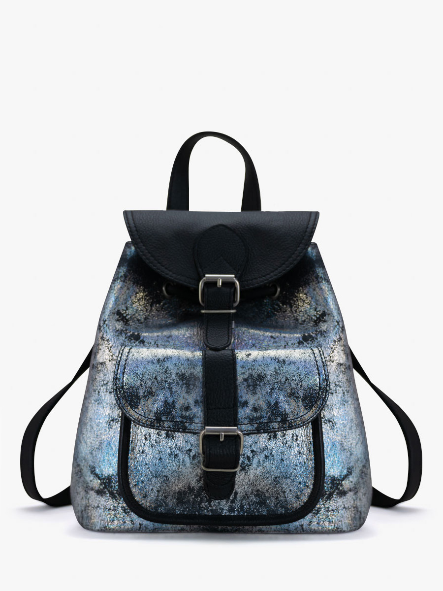 holographic-leather-bagpack-lebaroudeur-galaxy-paul-marius-front-view-picture-m40-gal