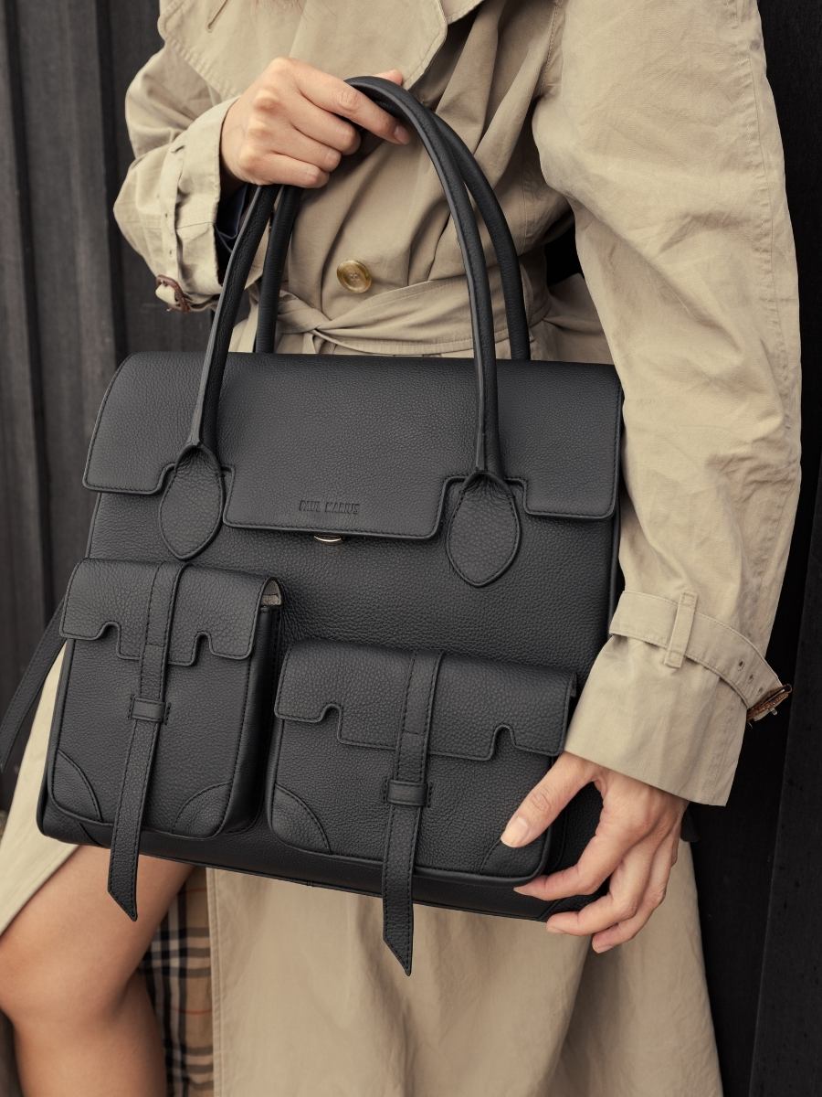 Large Black Leather Handbag James Soft Black PAUL MARIUS