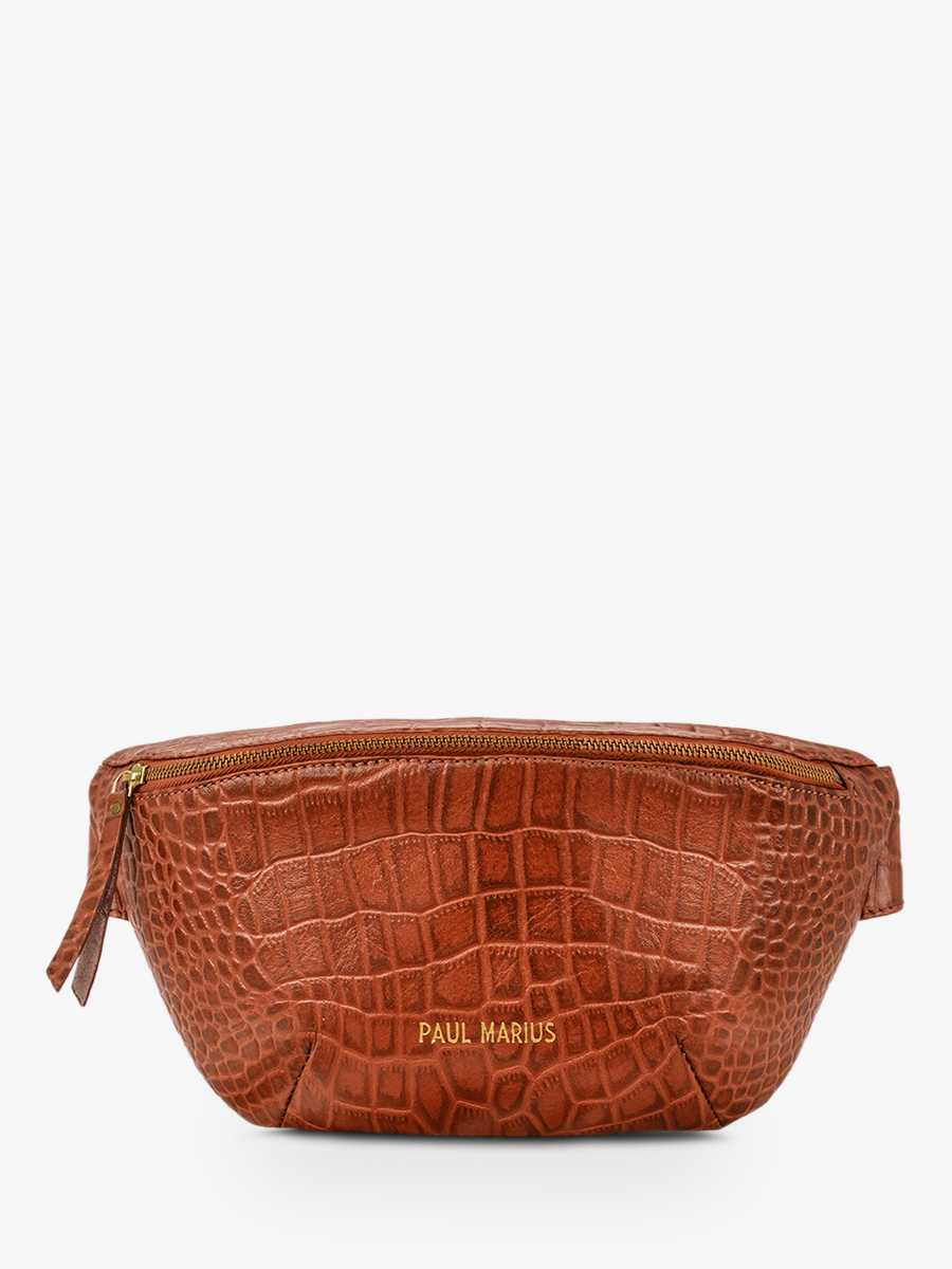 leather fanny pack for woman brown LaBanane Alligator Amber