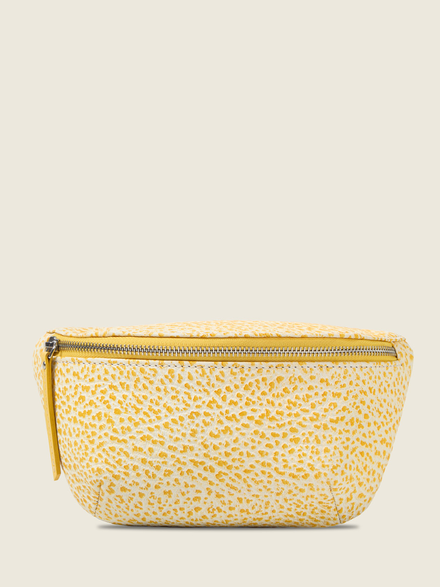 Yellow leather fanny pack LaBanane S - Citronnade front view