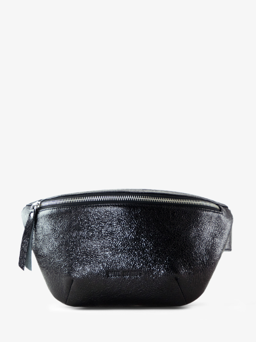shimmering-black-leather-fanny-pack-front-view-picture-labanane-eclipse-paul-marius-m503-m-b
