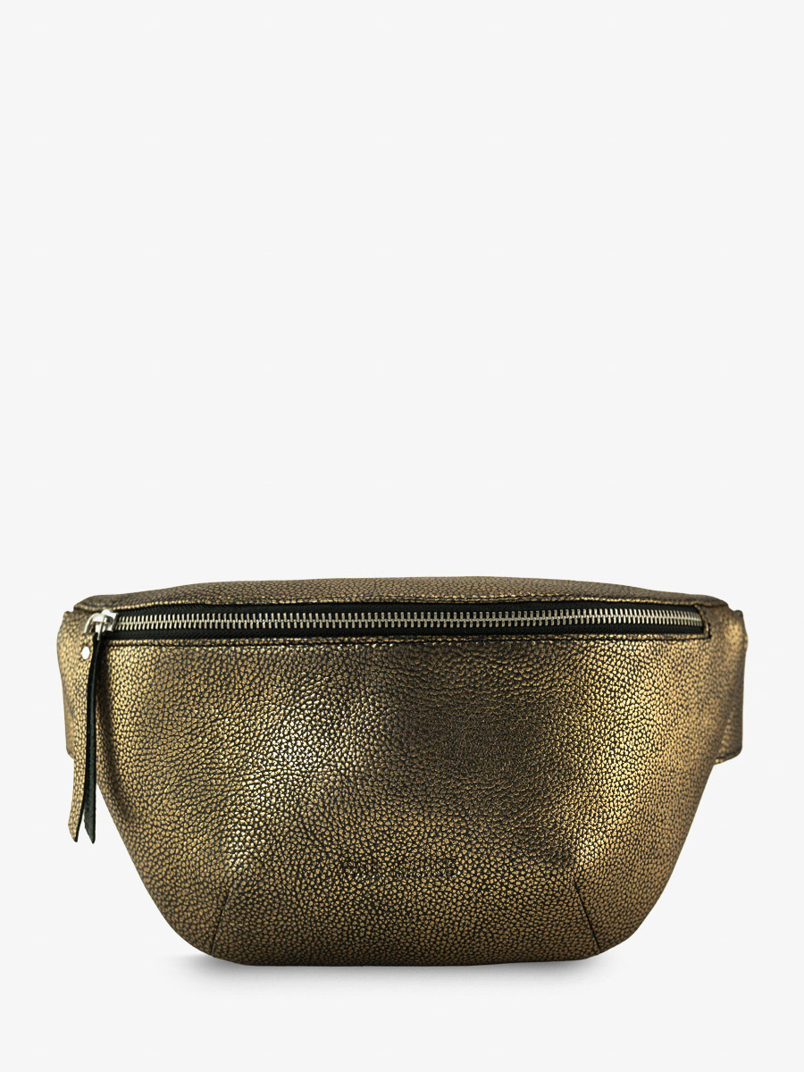Black and Gold Leather Fanny Pack LaBanane Granite PAUL MARIUS