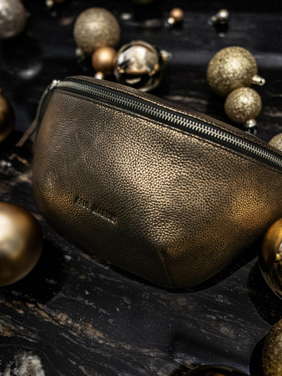 black-and-gold-leather-fanny-pack-labanane-granite-paul-marius-front-view-picture-m503-gra-g-b