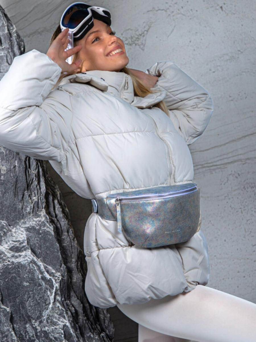 White and Holographic Leather Fanny Pack LaBanane Granite PAUL MARIUS