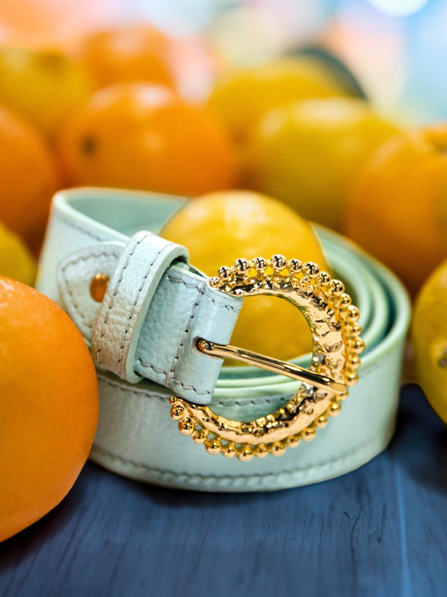 leather belt blue LaCeinture Luna Azur Sky Blue PAUL MARIUS