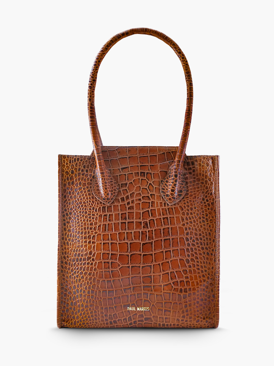 photo-front-view-brown-leather-tote-bag-laflaneuse-alligator-ambre-paul-marius-3760125356334