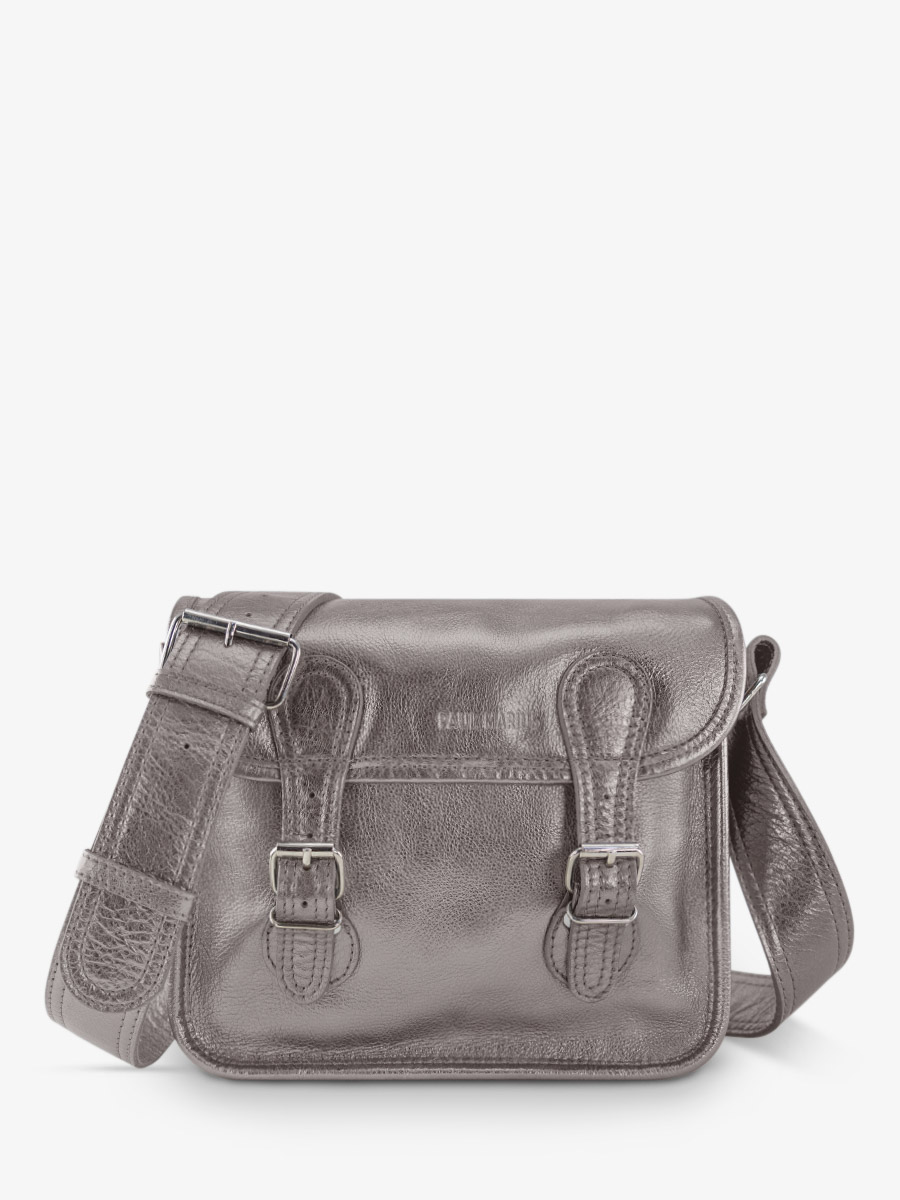 Silver Leather Shoulder Bag for Women LaSacoche S Steel PAUL MARIUS