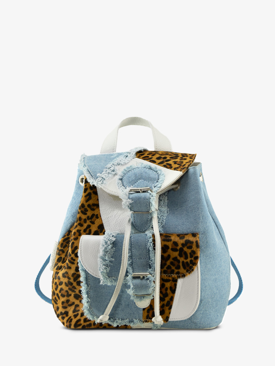 White and Leopard Leather Backpack LeBaroudeur Chimere Denim White PAUL MARIUS