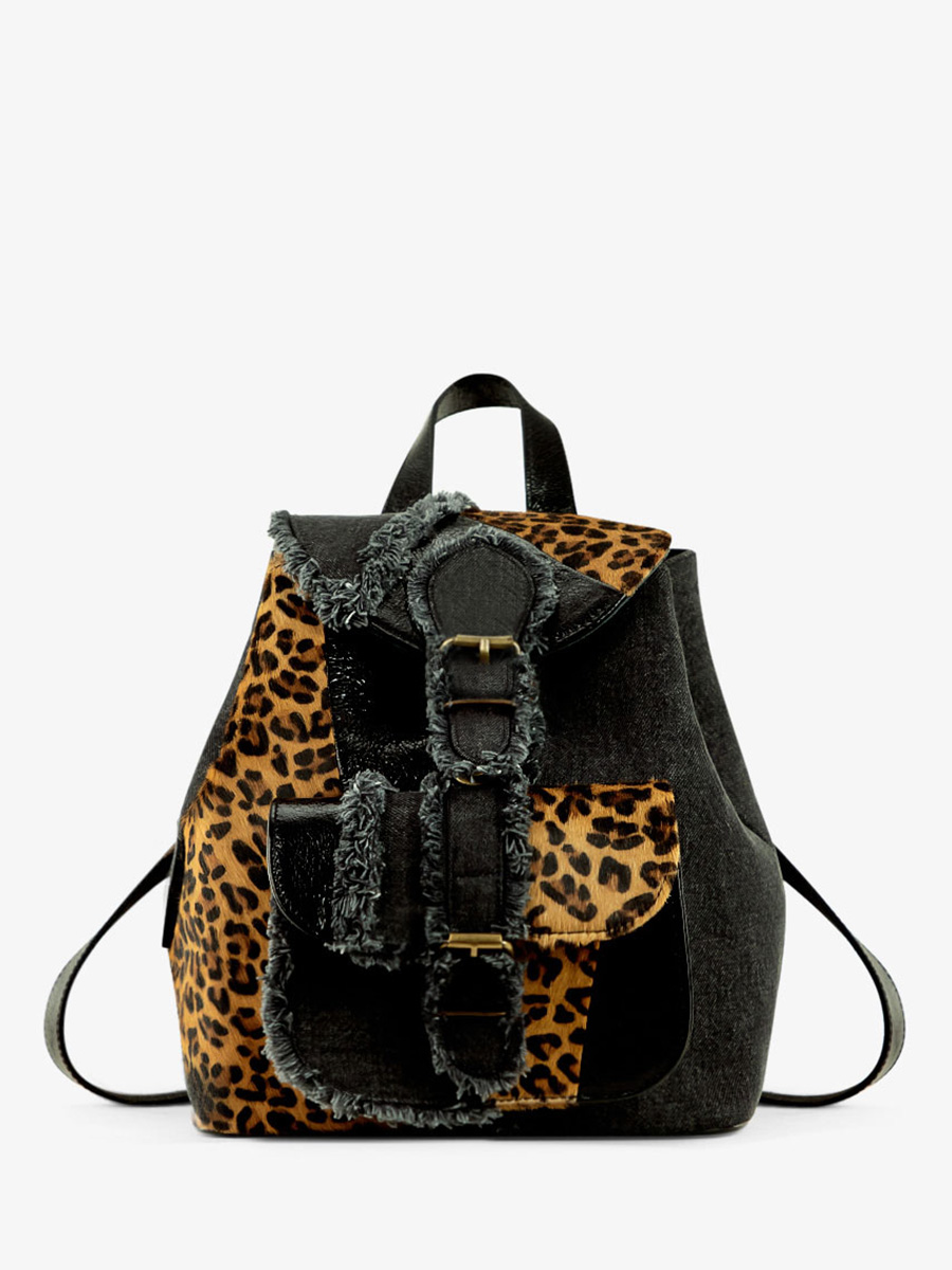 Black leopard print backpack cheap