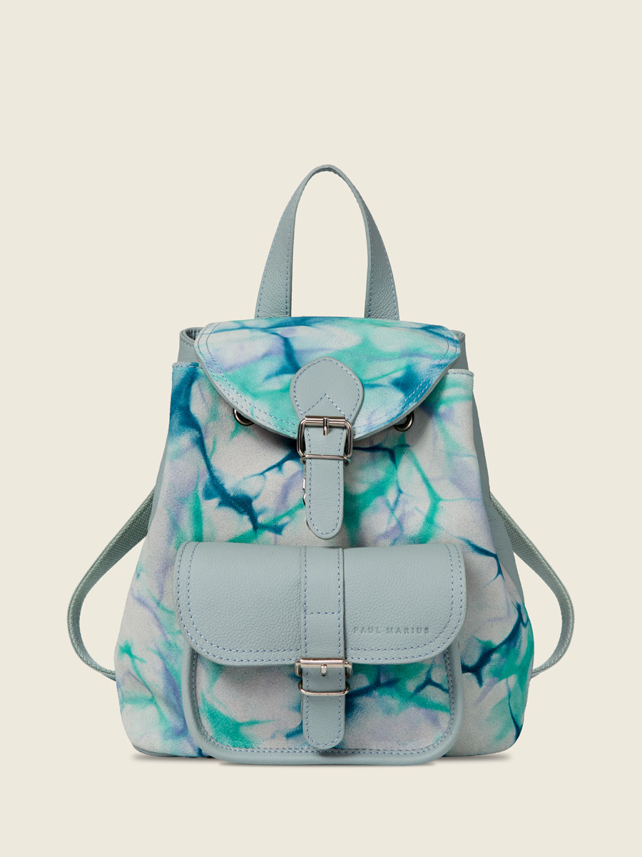Blue leather backpack LeBaroudeur - Tie & Dye Blue front view