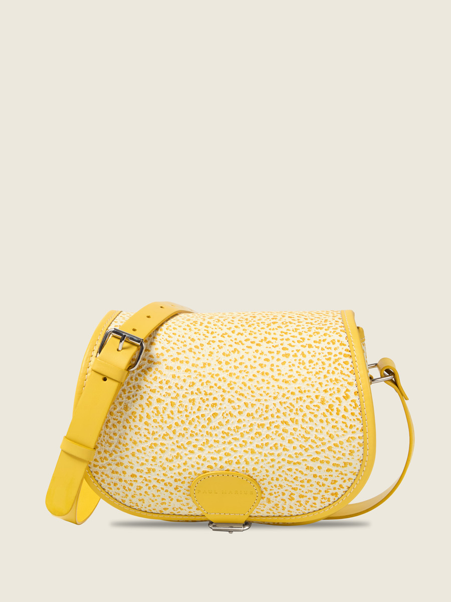 Yellow leather crossbody bag LeBohémien - Citronnade front view