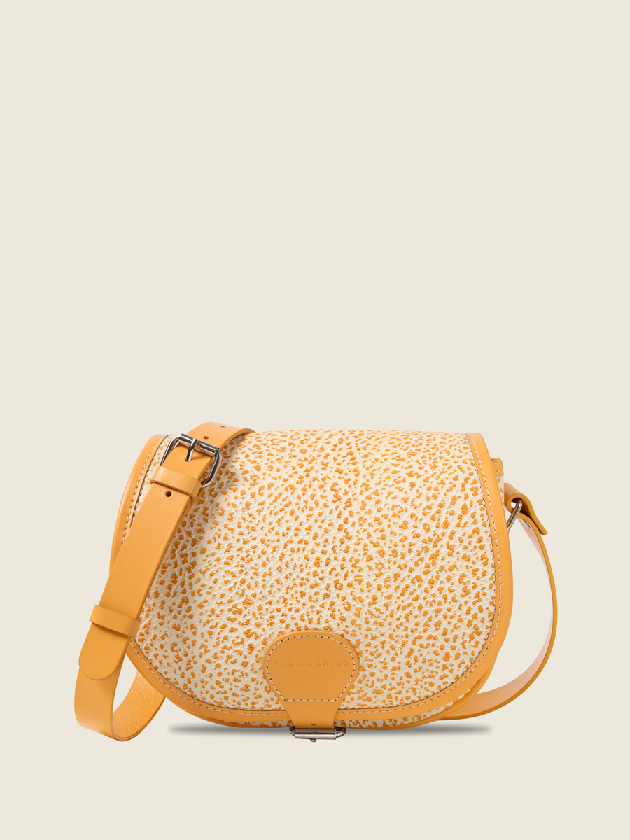 Orange leather crossbody bag LeBohémien - Orangeade front view