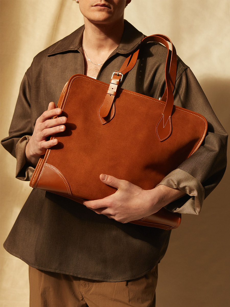 Large Brick leather tote bag  LeCabas L - Brick inside view
