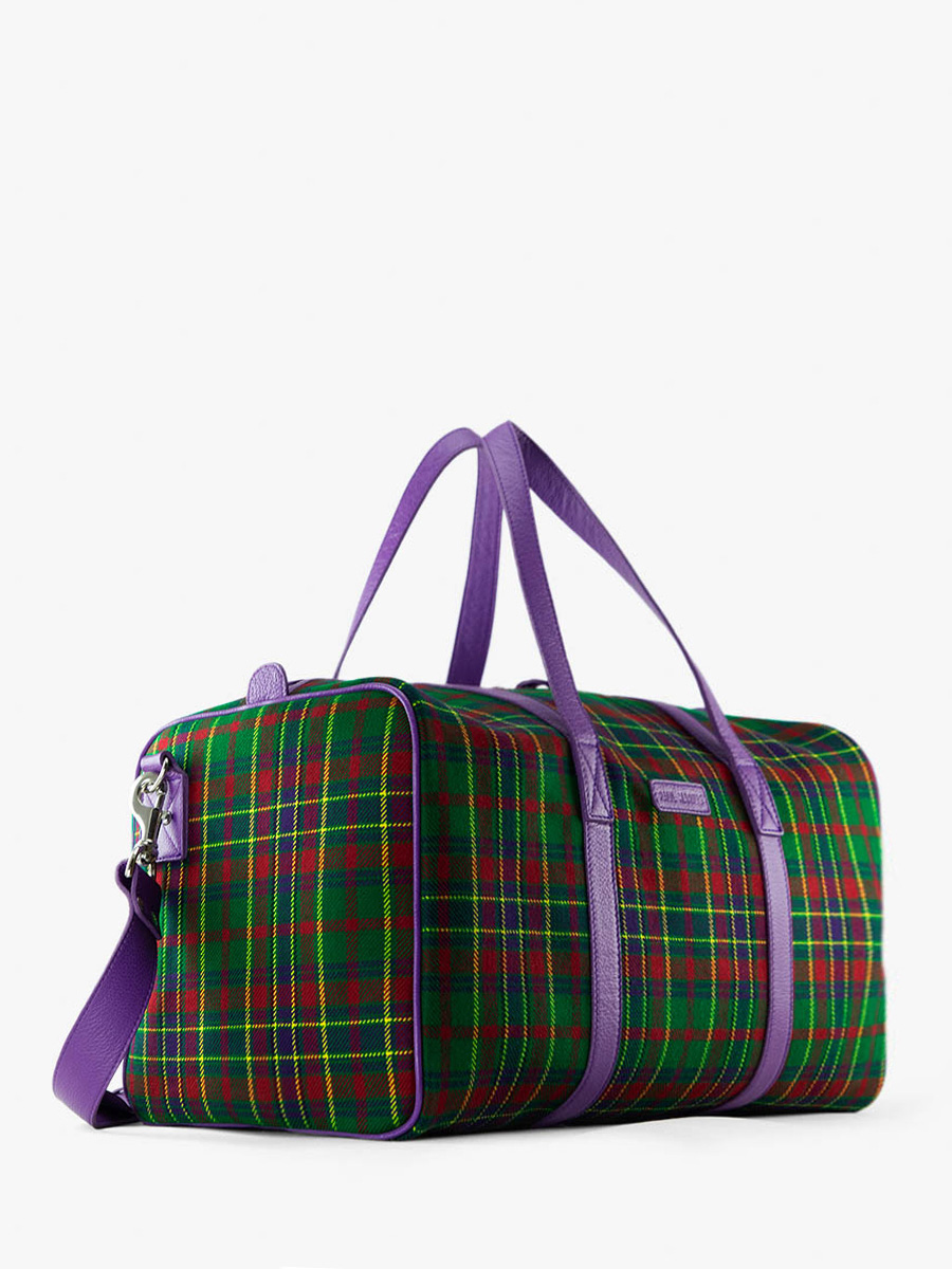 Purple Leather and Tartan Leather Travel Bag LeCabine Versus PAUL MARIUS