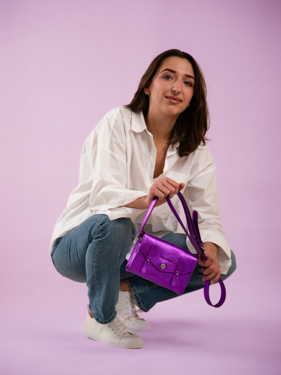 Purple Metallic Leather Cross body Bag for Women LeMini Indispensable Bonbon PAUL MARIUS