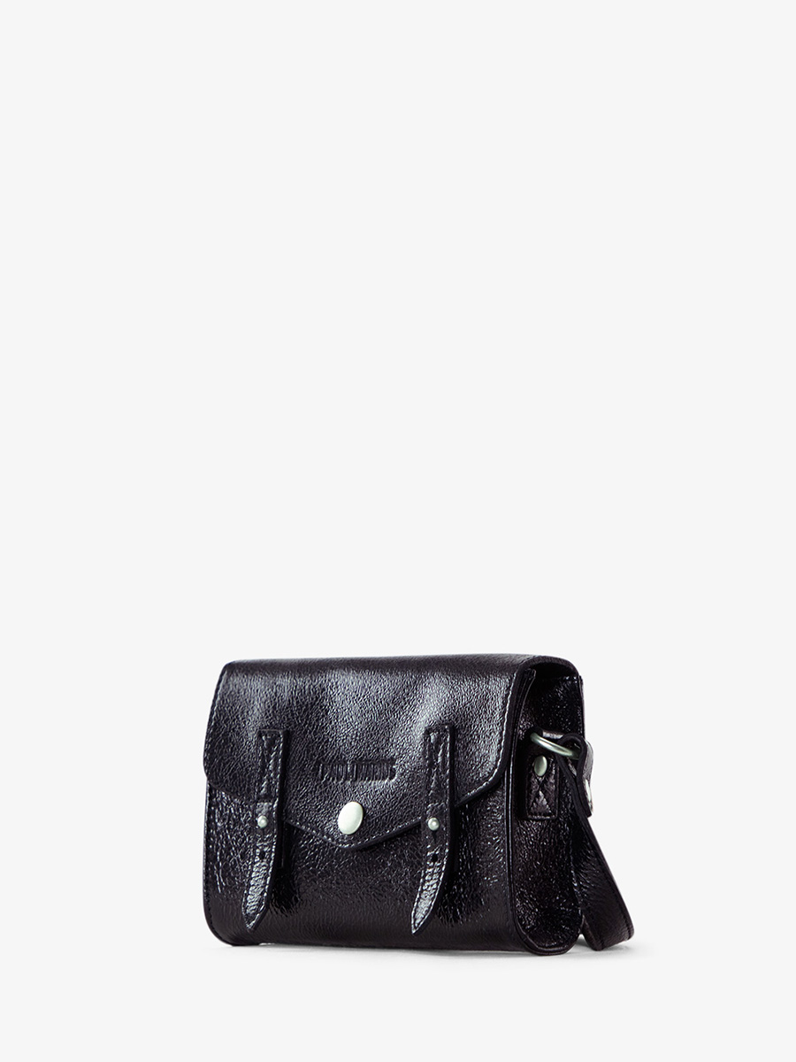 Shimmering Black Leather Cross body Bag for Women LeMini Indispensable Eclipse PAUL MARIUS